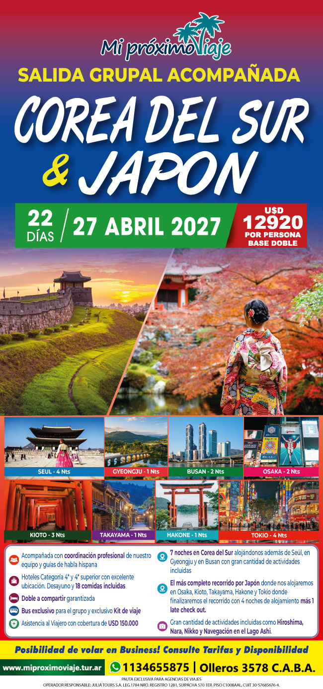 COREA DEL SUR & JAPON - SALIDA GRUPAL ACOMPAÑADA | 27 DE ABRIL 2027